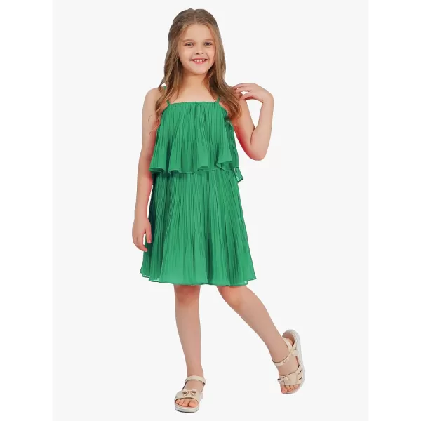 EXLURA Girls 2024 Summer Dress Spaghetti Strap Pleated Fashion Short Dresses