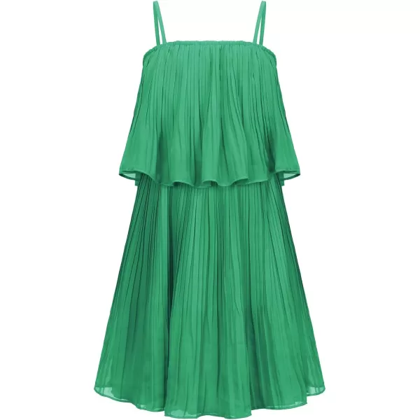 EXLURA Girls 2024 Summer Dress Spaghetti Strap Pleated Fashion Short Dresses