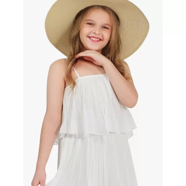 EXLURA Girls 2024 Summer Dress Spaghetti Strap Pleated Fashion Short Dresses