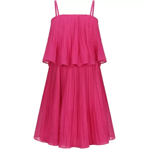 EXLURA Girls 2024 Summer Dress Spaghetti Strap Pleated Fashion Short Dresses