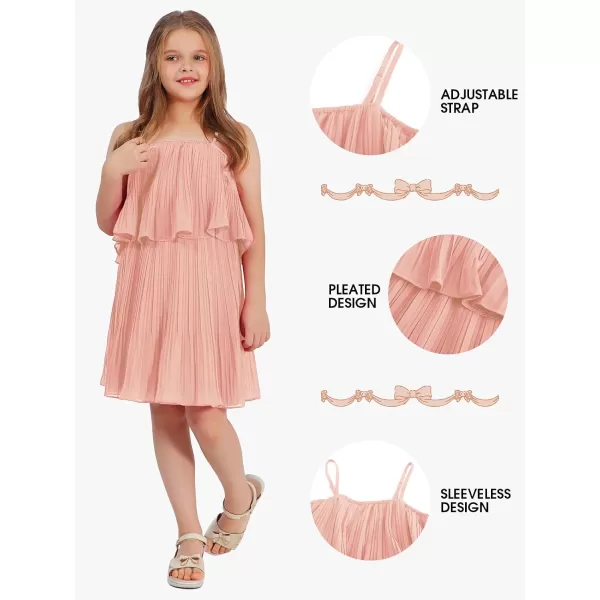 EXLURA Girls 2024 Summer Dress Spaghetti Strap Pleated Fashion Short Dresses