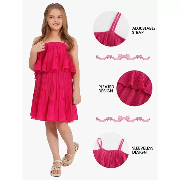 EXLURA Girls 2024 Summer Dress Spaghetti Strap Pleated Fashion Short Dresses