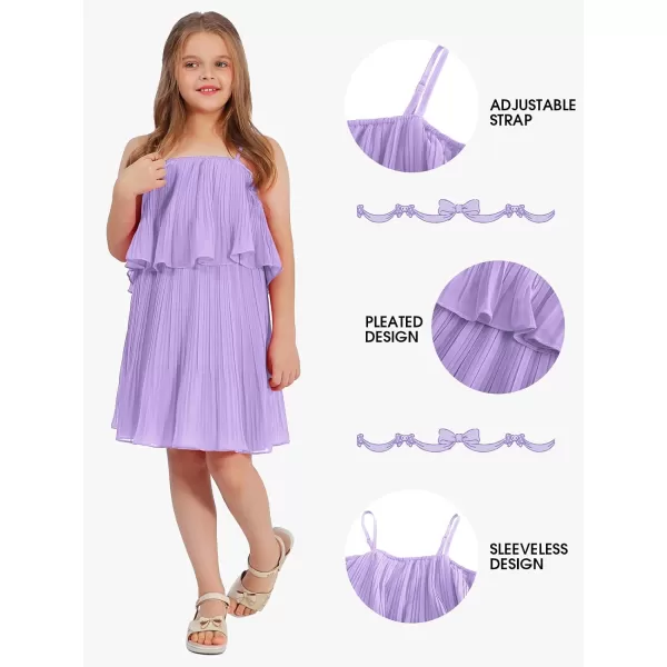 EXLURA Girls 2024 Summer Dress Spaghetti Strap Pleated Fashion Short Dresses