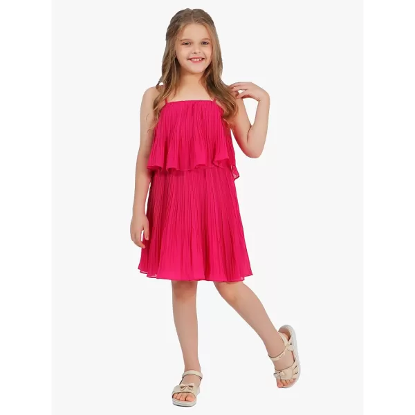 EXLURA Girls 2024 Summer Dress Spaghetti Strap Pleated Fashion Short Dresses