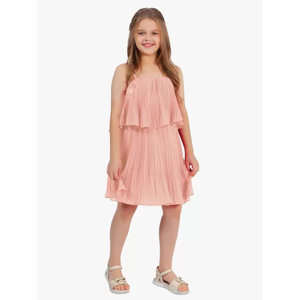 EXLURA Girls 2024 Summer Dress Spaghetti Strap Pleated Fashion Short Dresses
