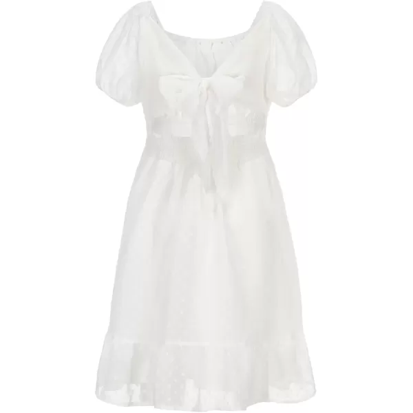 EXLURA Girls 2024 Summer Dress Square Neck Tie Back Puff Sleeve Ruffle Hem Off Shoulder A Line Casual Elegant Dresses 6-15Y