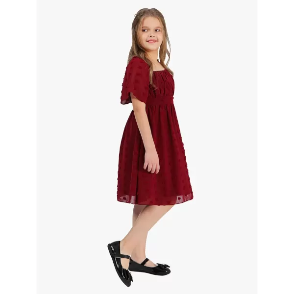 EXLURA Girls 2024 Summer Dresses Short Sleeve Swiss Dot Square Neck Flowy A Line Kids Dress Casual Party Midi Dress 6-15Y