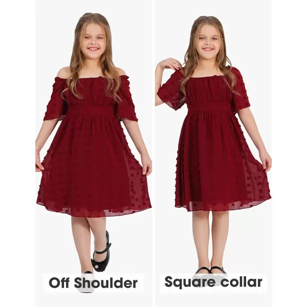 EXLURA Girls 2024 Summer Dresses Short Sleeve Swiss Dot Square Neck Flowy A Line Kids Dress Casual Party Midi Dress 6-15Y