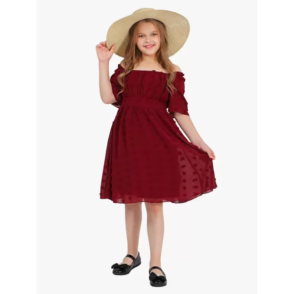 EXLURA Girls 2024 Summer Dresses Short Sleeve Swiss Dot Square Neck Flowy A Line Kids Dress Casual Party Midi Dress 6-15Y