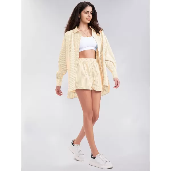 EXLURA Women's 2 Piece Outfits Long Sleeve Button Down Shirts Matching Short Sets Maternity Lounge Pajama Gym Workout 2024
