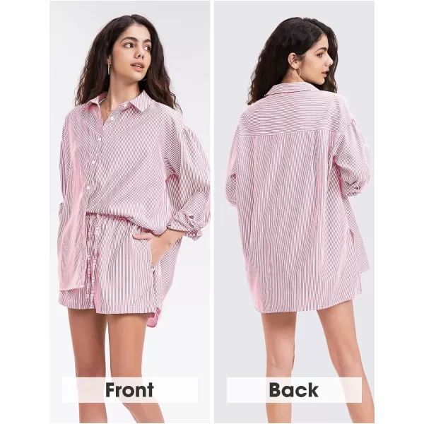 EXLURA Women's 2 Piece Outfits Long Sleeve Button Down Shirts Matching Short Sets Maternity Lounge Pajama Gym Workout 2024