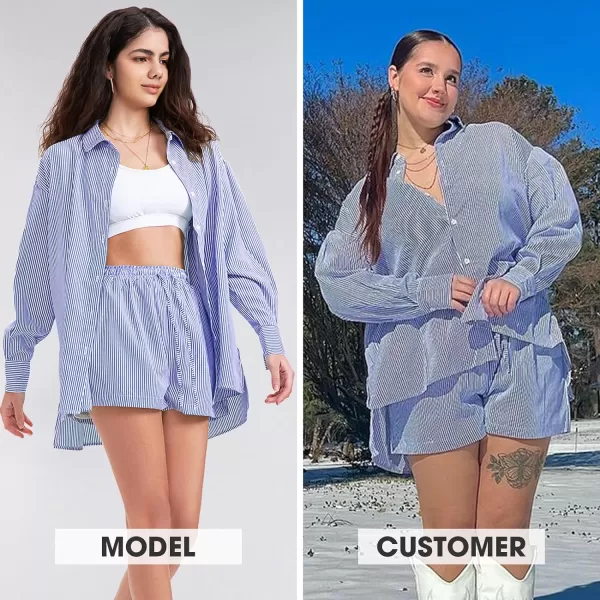EXLURA Women's 2 Piece Outfits Long Sleeve Button Down Shirts Matching Short Sets Maternity Lounge Pajama Gym Workout 2024