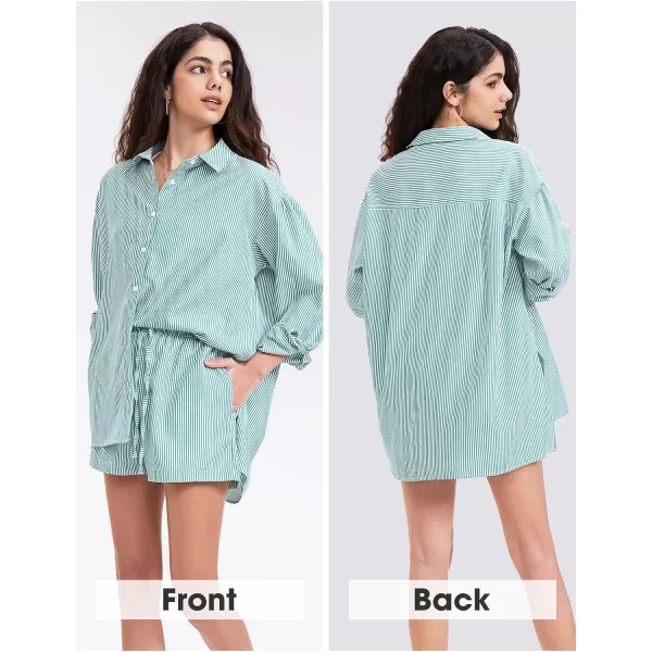 EXLURA Women's 2 Piece Outfits Long Sleeve Button Down Shirts Matching Short Sets Maternity Lounge Pajama Gym Workout 2024