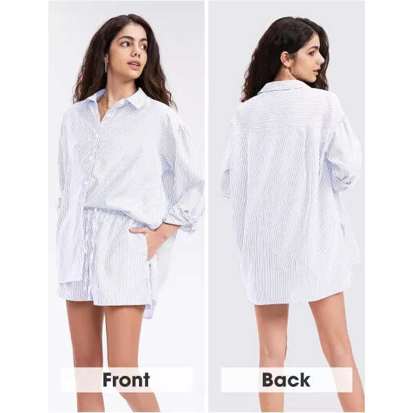 EXLURA Women's 2 Piece Outfits Long Sleeve Button Down Shirts Matching Short Sets Maternity Lounge Pajama Gym Workout 2024