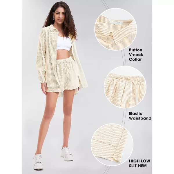 EXLURA Women's 2 Piece Outfits Long Sleeve Button Down Shirts Matching Short Sets Maternity Lounge Pajama Gym Workout 2024