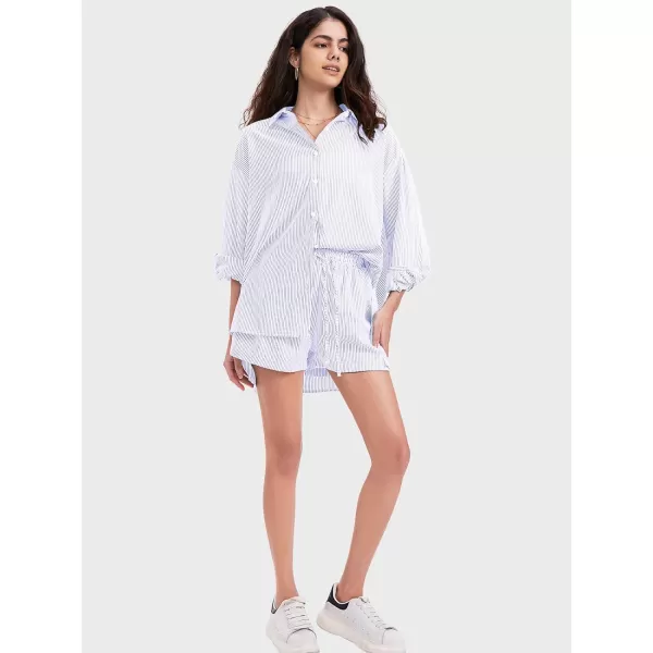EXLURA Women's 2 Piece Outfits Long Sleeve Button Down Shirts Matching Short Sets Maternity Lounge Pajama Gym Workout 2024