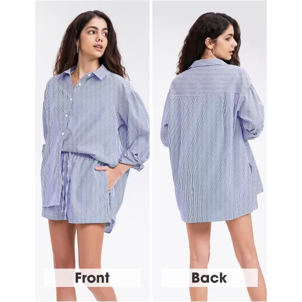 EXLURA Women's 2 Piece Outfits Long Sleeve Button Down Shirts Matching Short Sets Maternity Lounge Pajama Gym Workout 2024