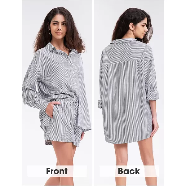 EXLURA Women's 2 Piece Outfits Long Sleeve Button Down Shirts Matching Short Sets Maternity Lounge Pajama Gym Workout 2024