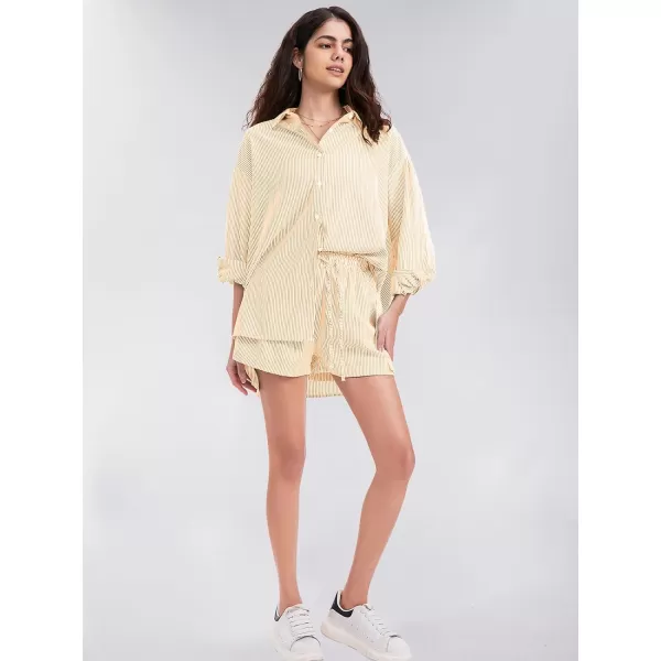 EXLURA Women's 2 Piece Outfits Long Sleeve Button Down Shirts Matching Short Sets Maternity Lounge Pajama Gym Workout 2024