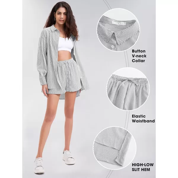 EXLURA Women's 2 Piece Outfits Long Sleeve Button Down Shirts Matching Short Sets Maternity Lounge Pajama Gym Workout 2024