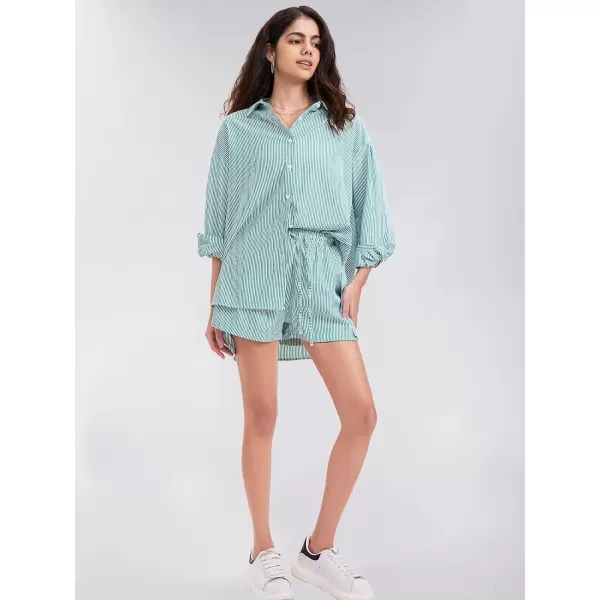 EXLURA Women's 2 Piece Outfits Long Sleeve Button Down Shirts Matching Short Sets Maternity Lounge Pajama Gym Workout 2024