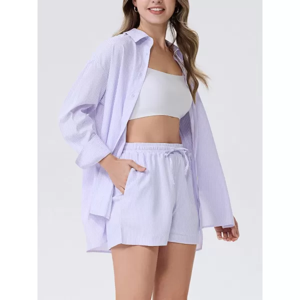 EXLURA Women's 2 Piece Outfits Long Sleeve Button Down Shirts Matching Short Sets Maternity Lounge Pajama Gym Workout 2024