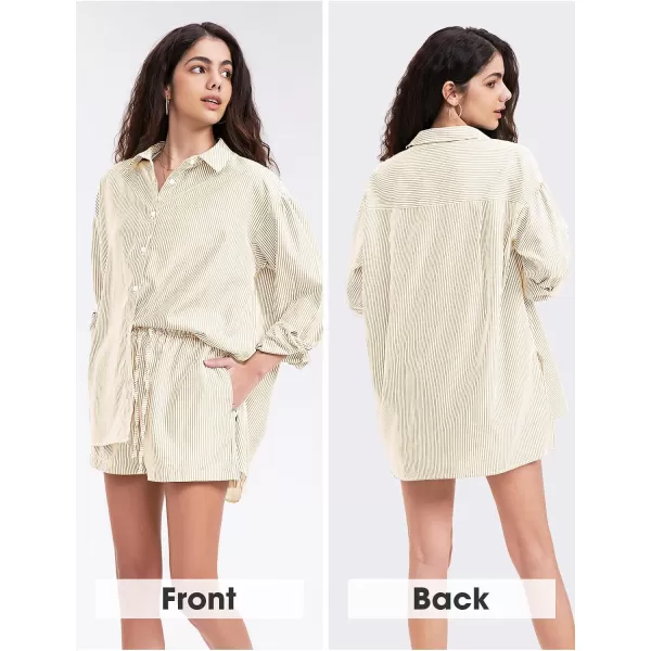 EXLURA Women's 2 Piece Outfits Long Sleeve Button Down Shirts Matching Short Sets Maternity Lounge Pajama Gym Workout 2024