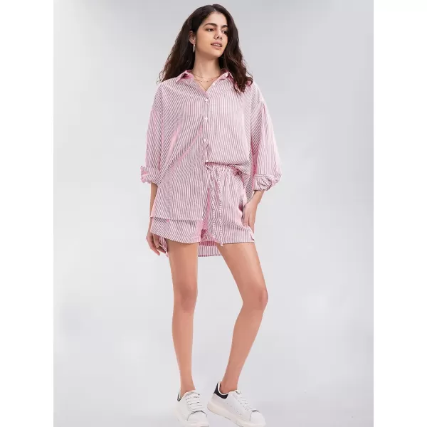 EXLURA Women's 2 Piece Outfits Long Sleeve Button Down Shirts Matching Short Sets Maternity Lounge Pajama Gym Workout 2024