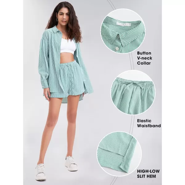 EXLURA Women's 2 Piece Outfits Long Sleeve Button Down Shirts Matching Short Sets Maternity Lounge Pajama Gym Workout 2024