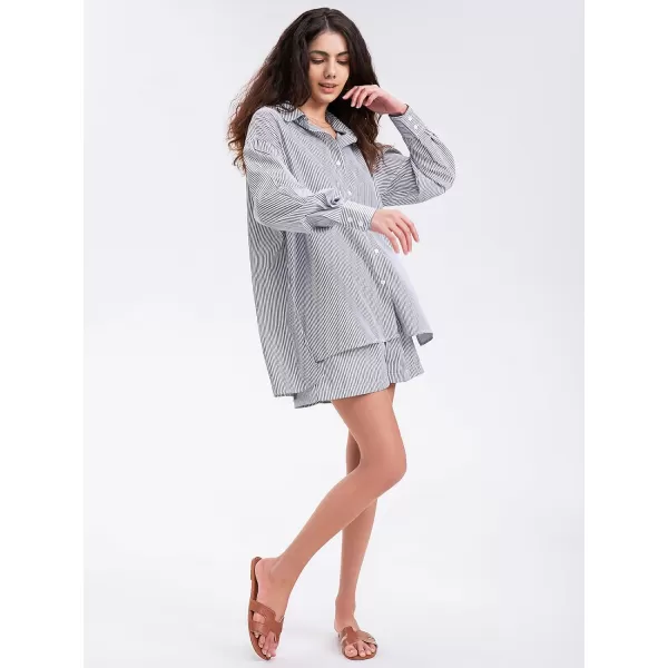 EXLURA Women's 2 Piece Outfits Long Sleeve Button Down Shirts Matching Short Sets Maternity Lounge Pajama Gym Workout 2024