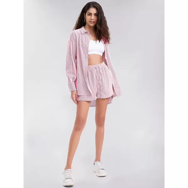 EXLURA Women's 2 Piece Outfits Long Sleeve Button Down Shirts Matching Short Sets Maternity Lounge Pajama Gym Workout 2024