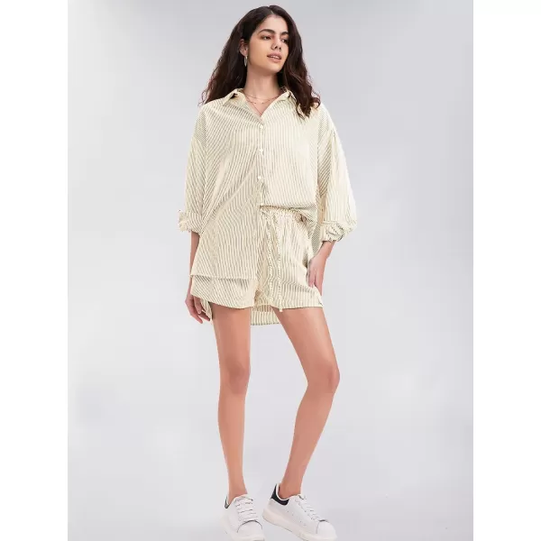 EXLURA Women's 2 Piece Outfits Long Sleeve Button Down Shirts Matching Short Sets Maternity Lounge Pajama Gym Workout 2024