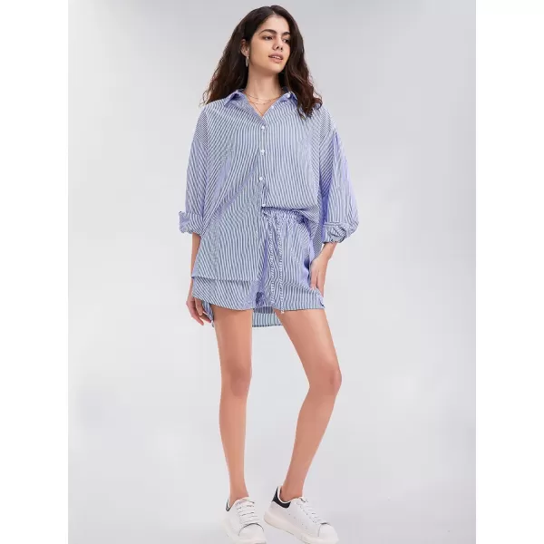 EXLURA Women's 2 Piece Outfits Long Sleeve Button Down Shirts Matching Short Sets Maternity Lounge Pajama Gym Workout 2024