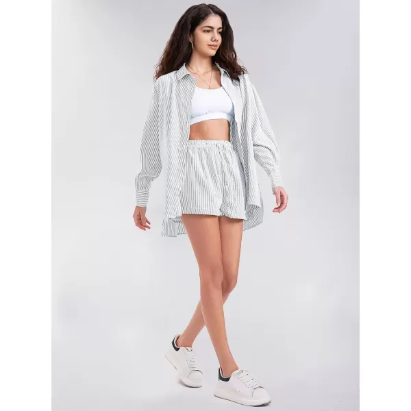 EXLURA Women's 2 Piece Outfits Long Sleeve Button Down Shirts Matching Short Sets Maternity Lounge Pajama Gym Workout 2024