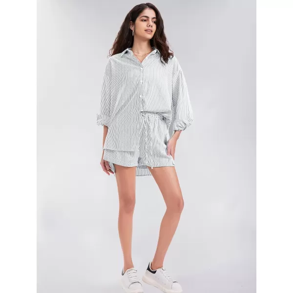 EXLURA Women's 2 Piece Outfits Long Sleeve Button Down Shirts Matching Short Sets Maternity Lounge Pajama Gym Workout 2024