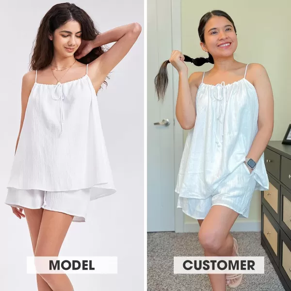 EXLURA Women's 2024 2 Piece Pajama Set Sleeveless Top and Shorts Set Loungewear Sleepwear Sets with Pockets Summer Pjs Sets