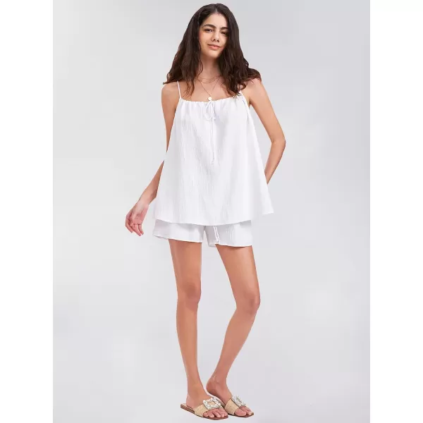 EXLURA Women's 2024 2 Piece Pajama Set Sleeveless Top and Shorts Set Loungewear Sleepwear Sets with Pockets Summer Pjs Sets