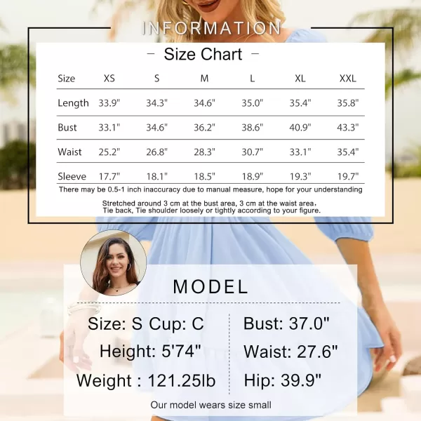 EXLURA Women's 2024 Casual Long Lantern Sleeve Dresses Square Neck Ruffle Tie Back Elastic Waist Aline Short Mini Dress
