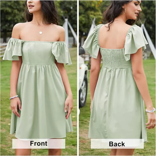 EXLURA Womens 2024 Casual Short Sleeve Square Neck Cap Sleeve Dress High Waist A-Line Summer Smocked Back Mini Dresses