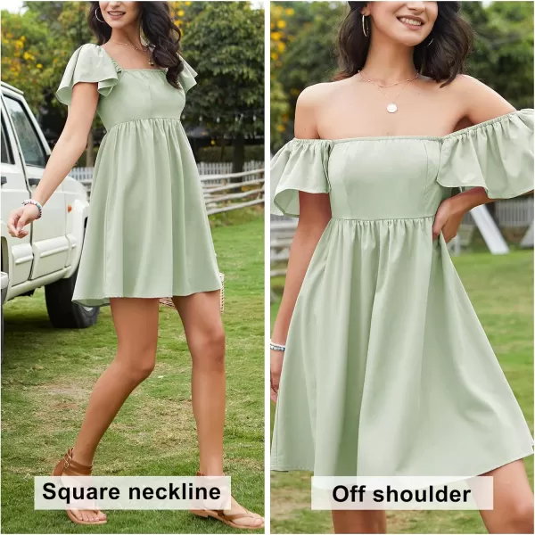 EXLURA Womens 2024 Casual Short Sleeve Square Neck Cap Sleeve Dress High Waist A-Line Summer Smocked Back Mini Dresses