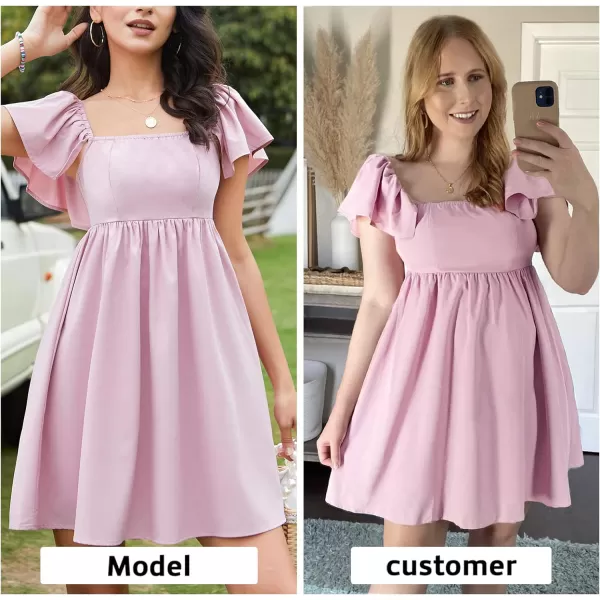 EXLURA Womens 2024 Casual Short Sleeve Square Neck Cap Sleeve Dress High Waist A-Line Summer Smocked Back Mini Dresses