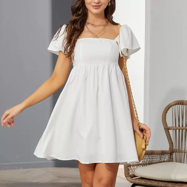 EXLURA Womens 2024 Casual Short Sleeve Square Neck Cap Sleeve Dress High Waist A-Line Summer Smocked Back Mini Dresses
