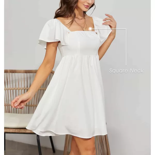 EXLURA Womens 2024 Casual Short Sleeve Square Neck Cap Sleeve Dress High Waist A-Line Summer Smocked Back Mini Dresses