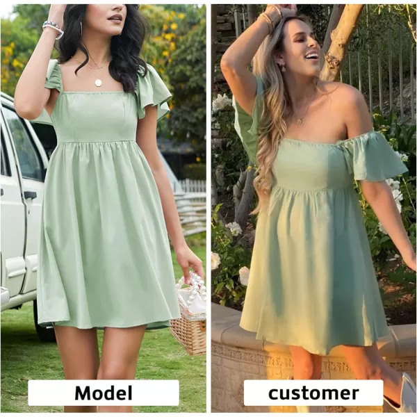 EXLURA Womens 2024 Casual Short Sleeve Square Neck Cap Sleeve Dress High Waist A-Line Summer Smocked Back Mini Dresses