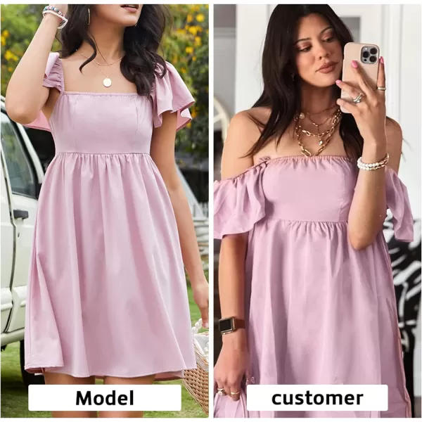 EXLURA Womens 2024 Casual Short Sleeve Square Neck Cap Sleeve Dress High Waist A-Line Summer Smocked Back Mini Dresses