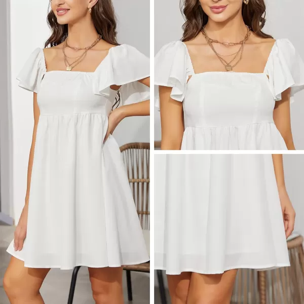 EXLURA Womens 2024 Casual Short Sleeve Square Neck Cap Sleeve Dress High Waist A-Line Summer Smocked Back Mini Dresses