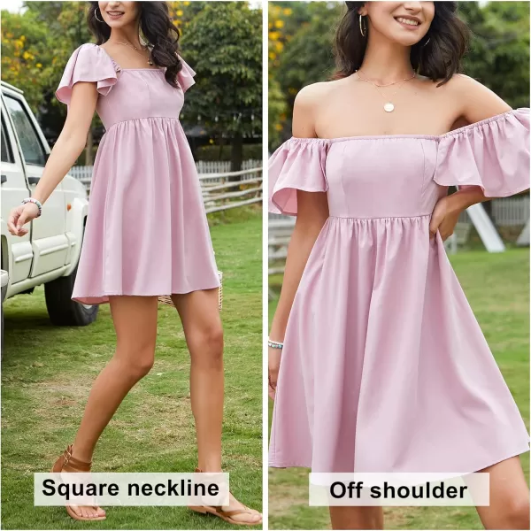 EXLURA Womens 2024 Casual Short Sleeve Square Neck Cap Sleeve Dress High Waist A-Line Summer Smocked Back Mini Dresses