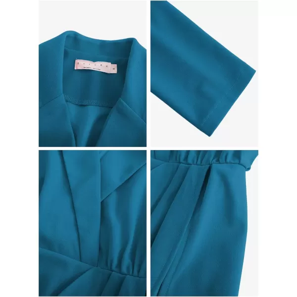 EXLURA Women's 2024 Long Sleeve Wrap V Neck Bodycon Formal Work Dress Ruched Cocktail Mini Dress Elegant Teacher Dresses