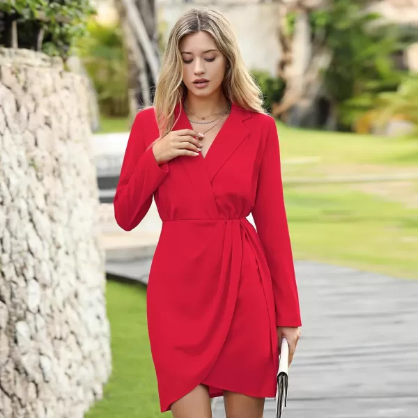 EXLURA Women's 2024 Long Sleeve Wrap V Neck Bodycon Formal Work Dress Ruched Cocktail Mini Dress Elegant Teacher Dresses