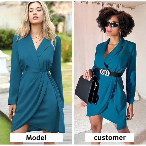 EXLURA Women's 2024 Long Sleeve Wrap V Neck Bodycon Formal Work Dress Ruched Cocktail Mini Dress Elegant Teacher Dresses